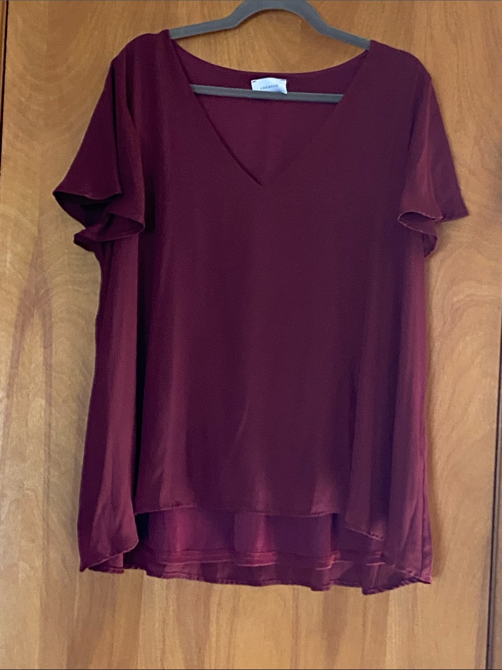 Adrienne Burgundy V-Neck Flutter Sleeve Blouse